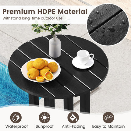 21.5 Inch Round Bar Table Patio HDPE Bar Height Dining Table with Slatted Tabletop-Black