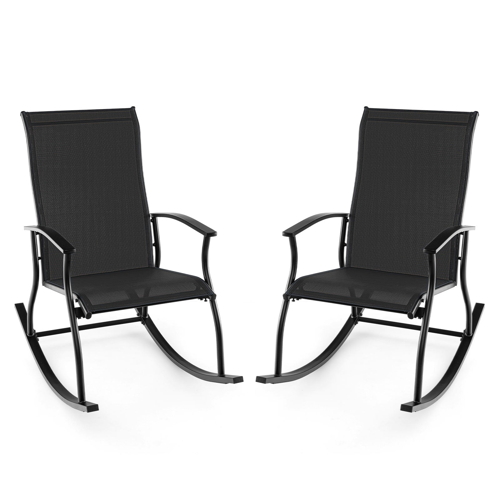 2 chaises à bascule d'extérieur avec dossier respirant - Noir