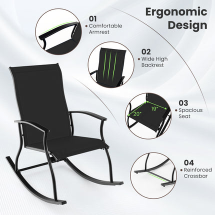2 Pieces Outdoor Rocking Chairs with Breathable Backrest-Black