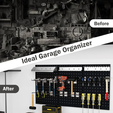 Wall-Mounted Pegboard Kit with 3 Pegboards for Garage Workshop-Black