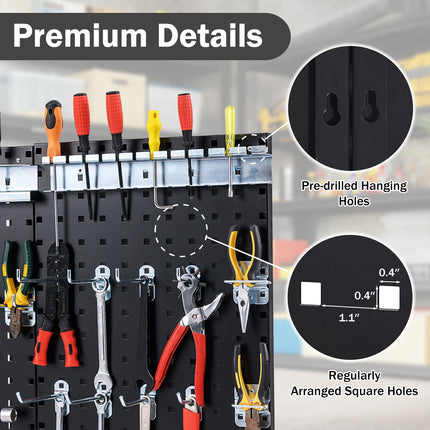 Wall-Mounted Pegboard Kit with 3 Pegboards for Garage Workshop-Black