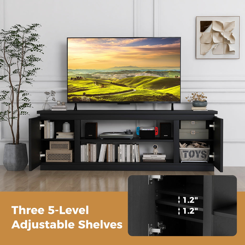 TV Cabinet with 3 Adjustable Shelves and Anti-Tipping Kits for TVs up to 80 Inch-Black