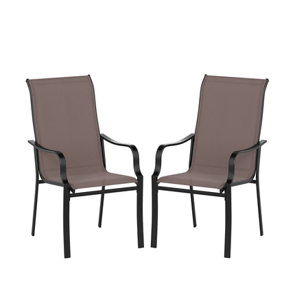 Patio Dining Chair Set of 2 with Wide Seat and Heavy-Duty Metal Frame-Brown