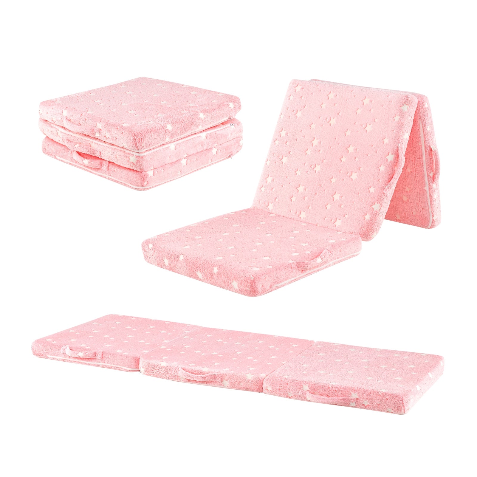 Foldable Floor Mattress for Kids with Washable Flannel Cover-Pink