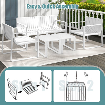 Patio Chairs Set of 2 with Curved Backrests and Seats-White