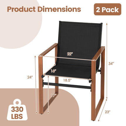 Outdoor Dining Chairs with Breathable Seat and Backrest Set of 2-Black