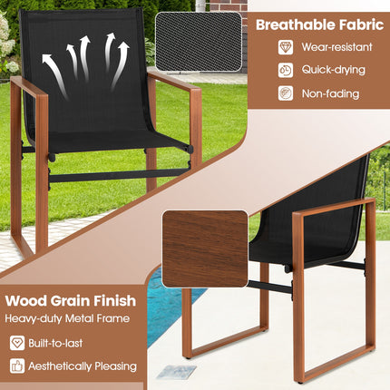 Outdoor Dining Chairs with Breathable Seat and Backrest Set of 2-Black