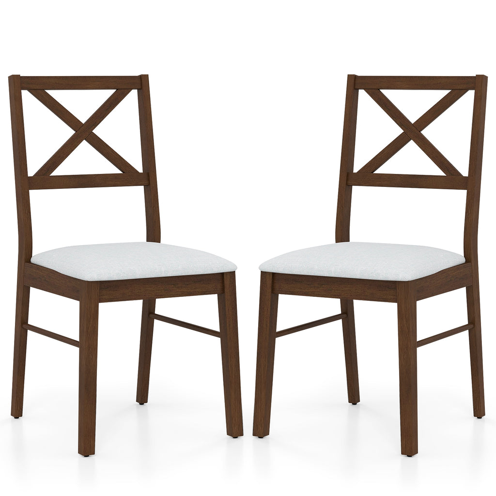 Upholstered Side Dining Chairs Set of 2 with Rubber Wood Frame-Brown