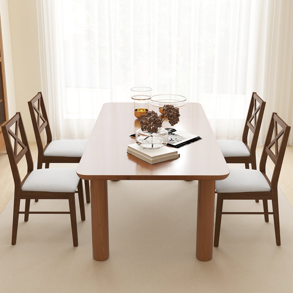Upholstered Side Dining Chairs Set of 2 with Rubber Wood Frame-Brown