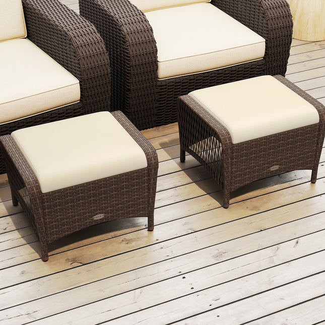 Set of 2 Outdoor Patio PE Wicker Ottomans with Removable Cushions-Navy