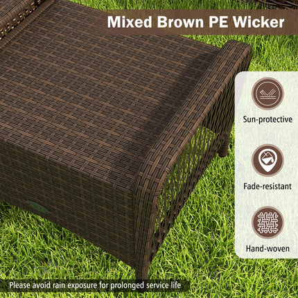 Set of 2 Outdoor Patio PE Wicker Ottomans with Removable Cushions-Beige