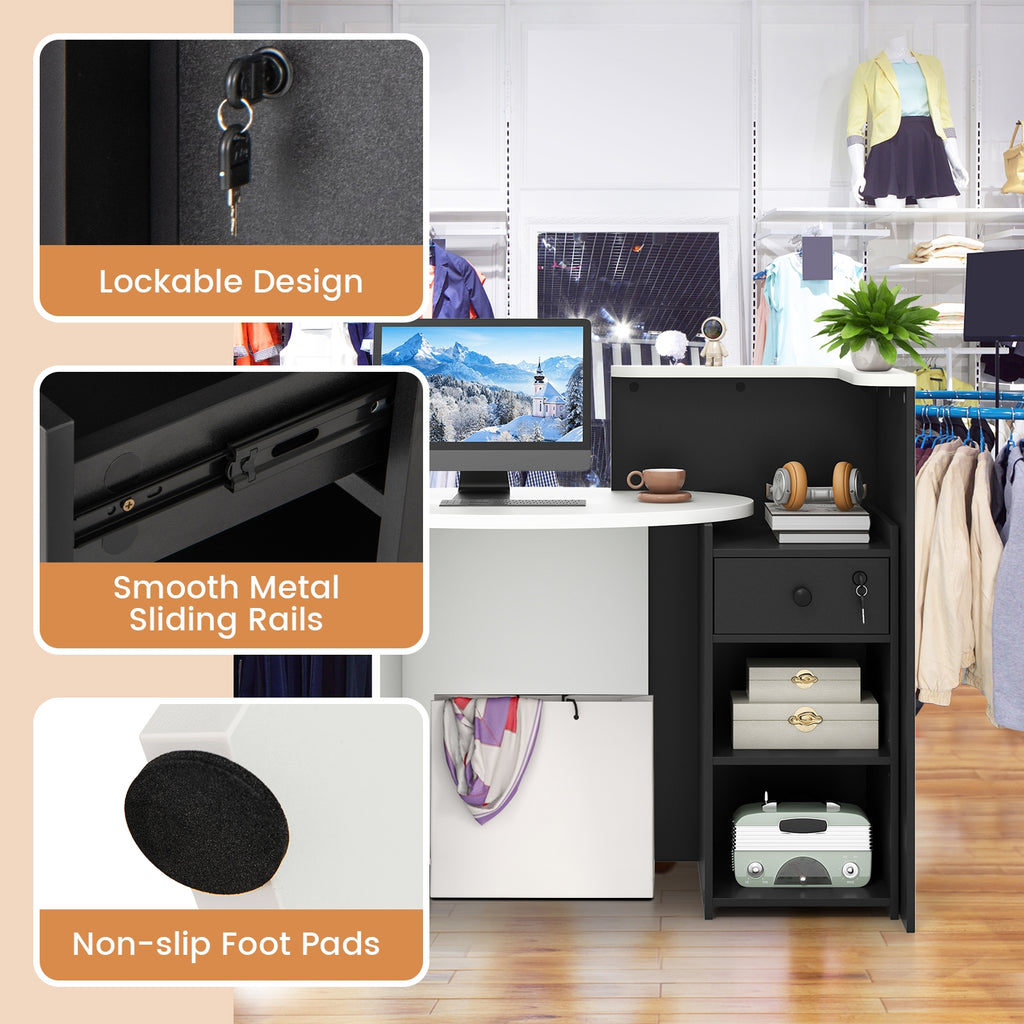 Front Reception Office Desk with Open Shelf and Drawer-Black & White