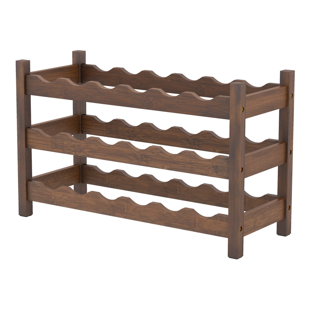 3-Tier Bamboo Freestanding Countertop Wine Bottle Organizer-Coffee