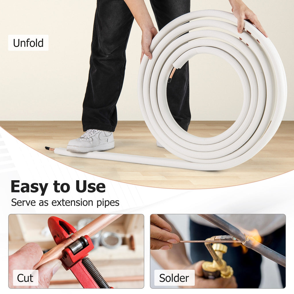 25 Feet Mini Split Line Set with 1/4 Inch and 3/8 Inch O.D. Copper Pipes Tubing