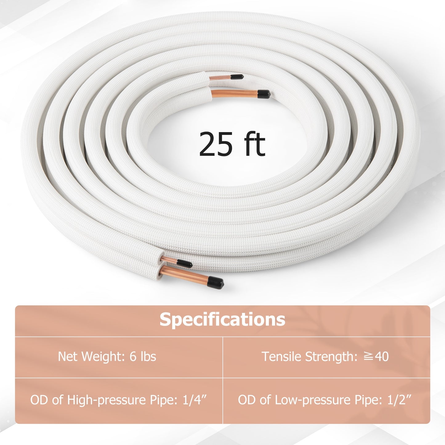 25 Feet Mini Split Line Set with 1/4 Inch and 1/2 Inch O.D. Copper Pipes Tubing