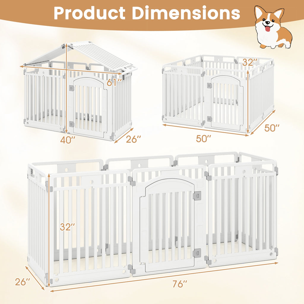 8-Panel Tall Plastic Dog Fence Indoor Outdoor Puppy Pen with Locking Door-White