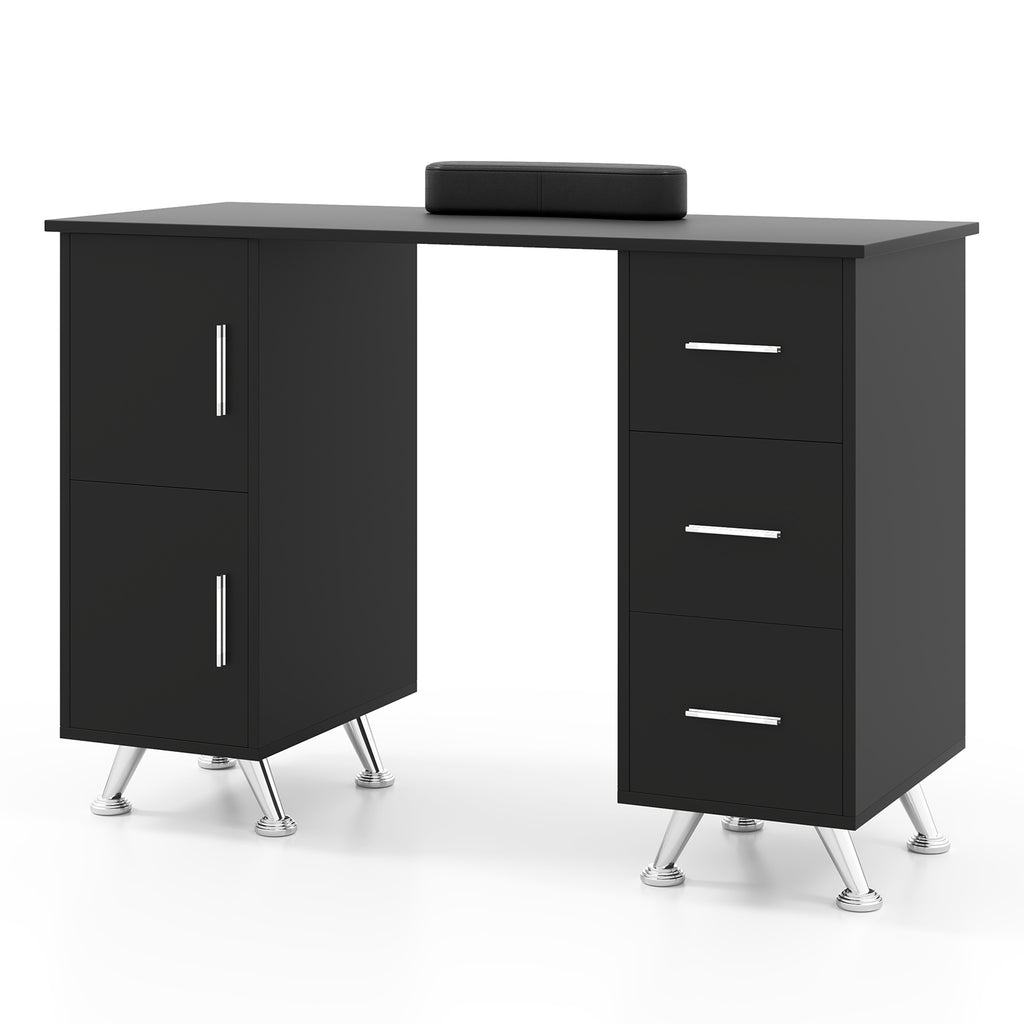 Wooden Manicure Table Nail Desk with Drawers Wrist Rest-Black