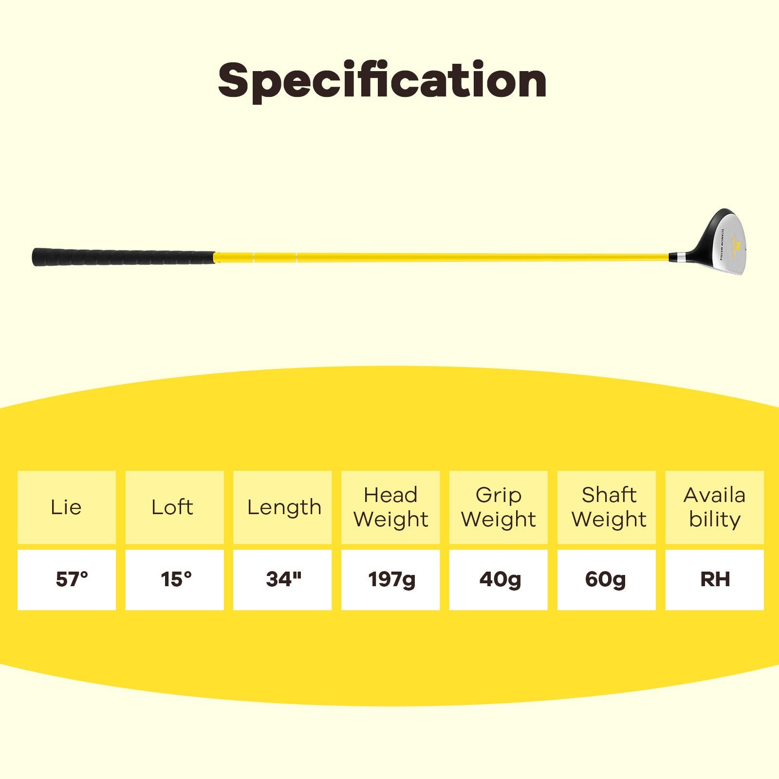 34 Inch 165CC Junior #3 Fairway Wood Golf Club with Fiberglass Shaft for Kids Ages 8-10-Yellow
