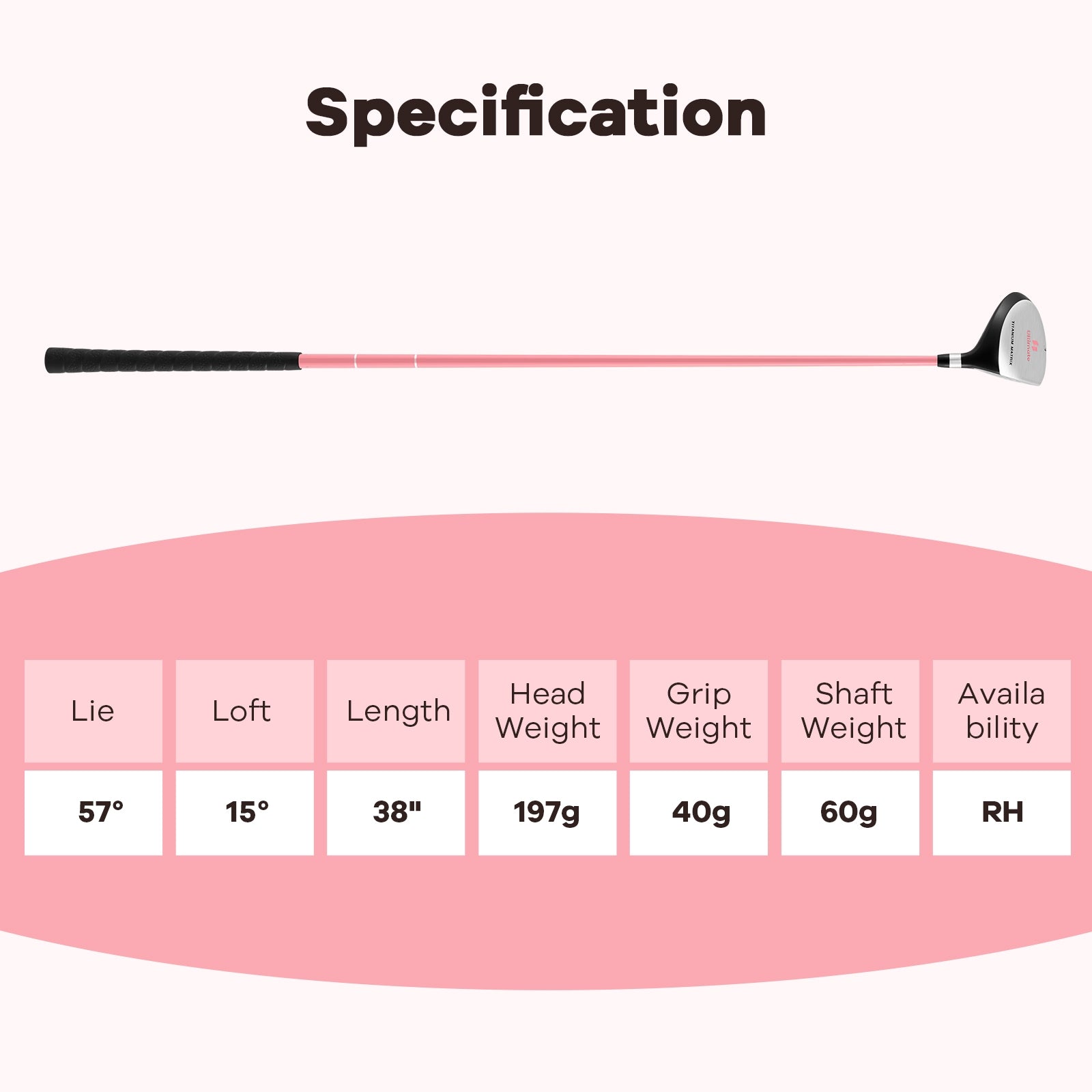 38 Inch 165CC Junior #3 Fairway Wood Golf Club with Fiberglass Shaft for Kids Ages 11-14-Pink