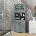 Tall Bathroom Cabinet Large Floor Storage Cabinet with Acrylic Doors and 3 Cubes-Gray