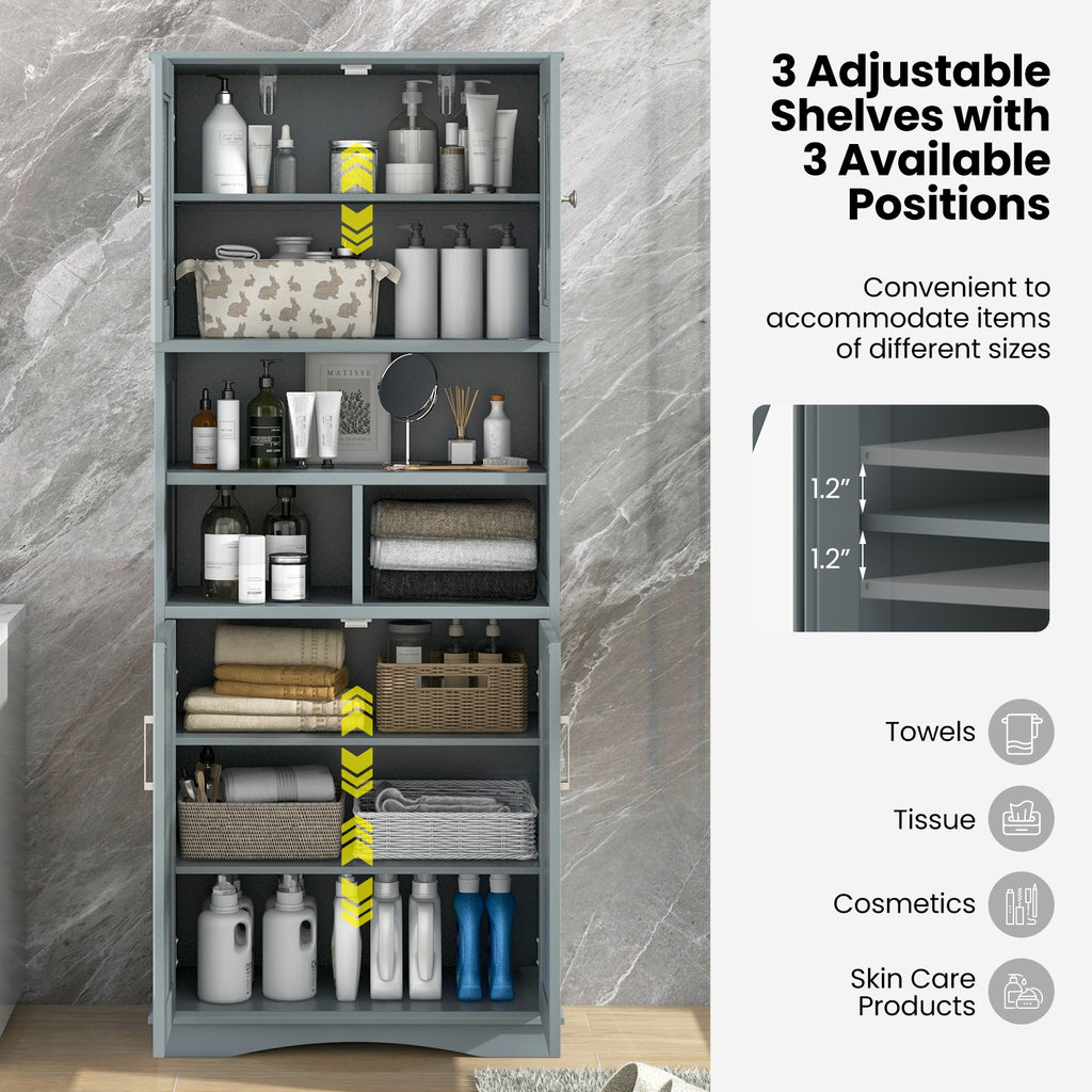 Tall Bathroom Cabinet Large Floor Storage Cabinet with Acrylic Doors and 3 Cubes-Gray