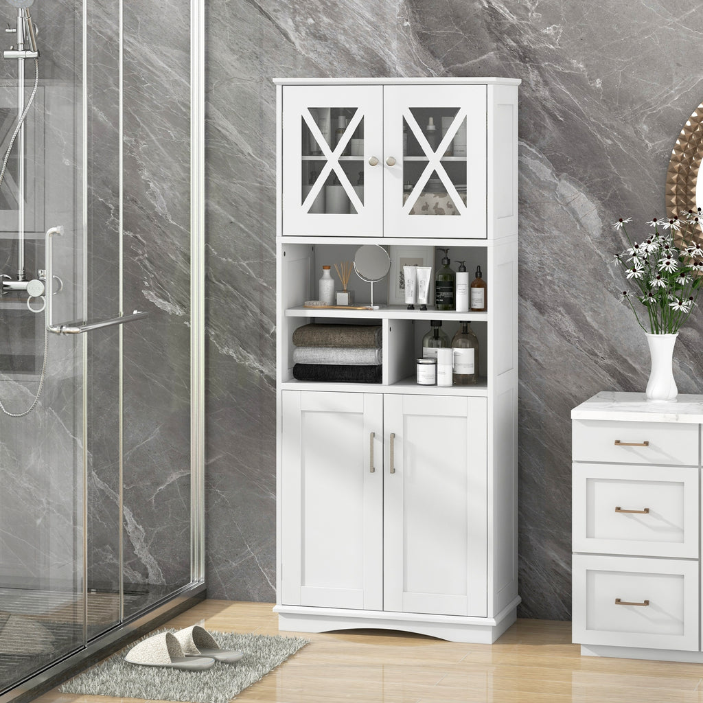 Tall Bathroom Cabinet Large Floor Storage Cabinet with Acrylic Doors and 3 Cubes-White