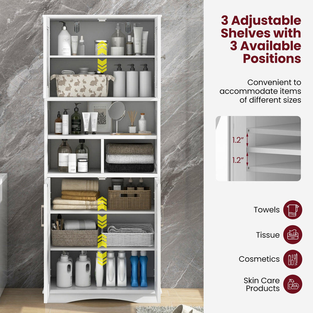 Tall Bathroom Cabinet Large Floor Storage Cabinet with Acrylic Doors and 3 Cubes-White