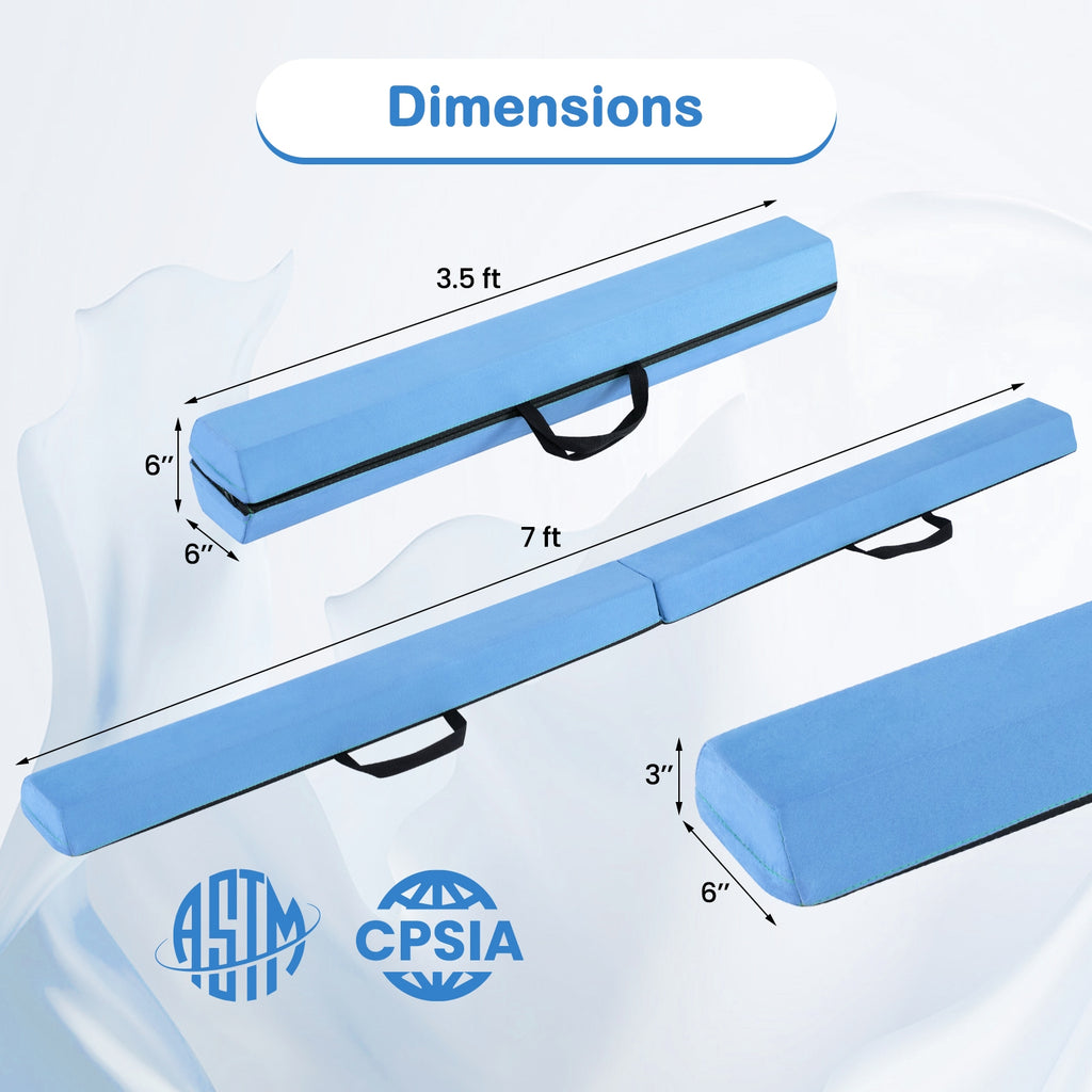 7 FT Folding Balance Beam with Removable Suede Cover and Non-slip Bottom-Navy