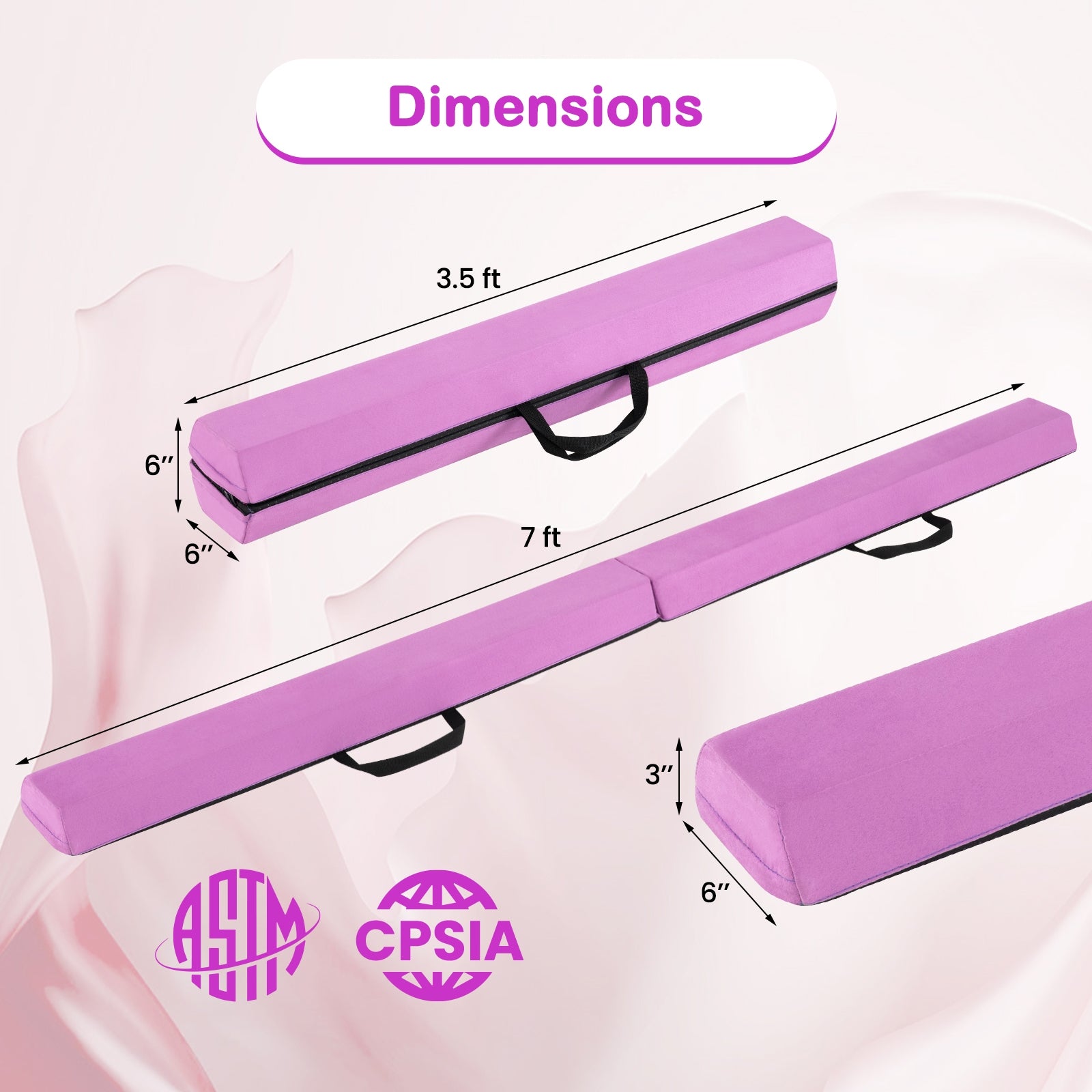 7 FT Folding Balance Beam with Removable Suede Cover and Non-slip Bottom-Purple