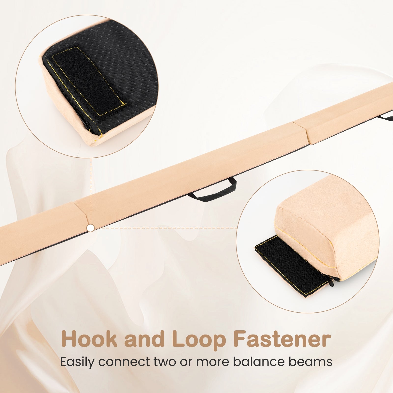 7 FT Folding Balance Beam with Removable Suede Cover and Non-slip Bottom-Khaki