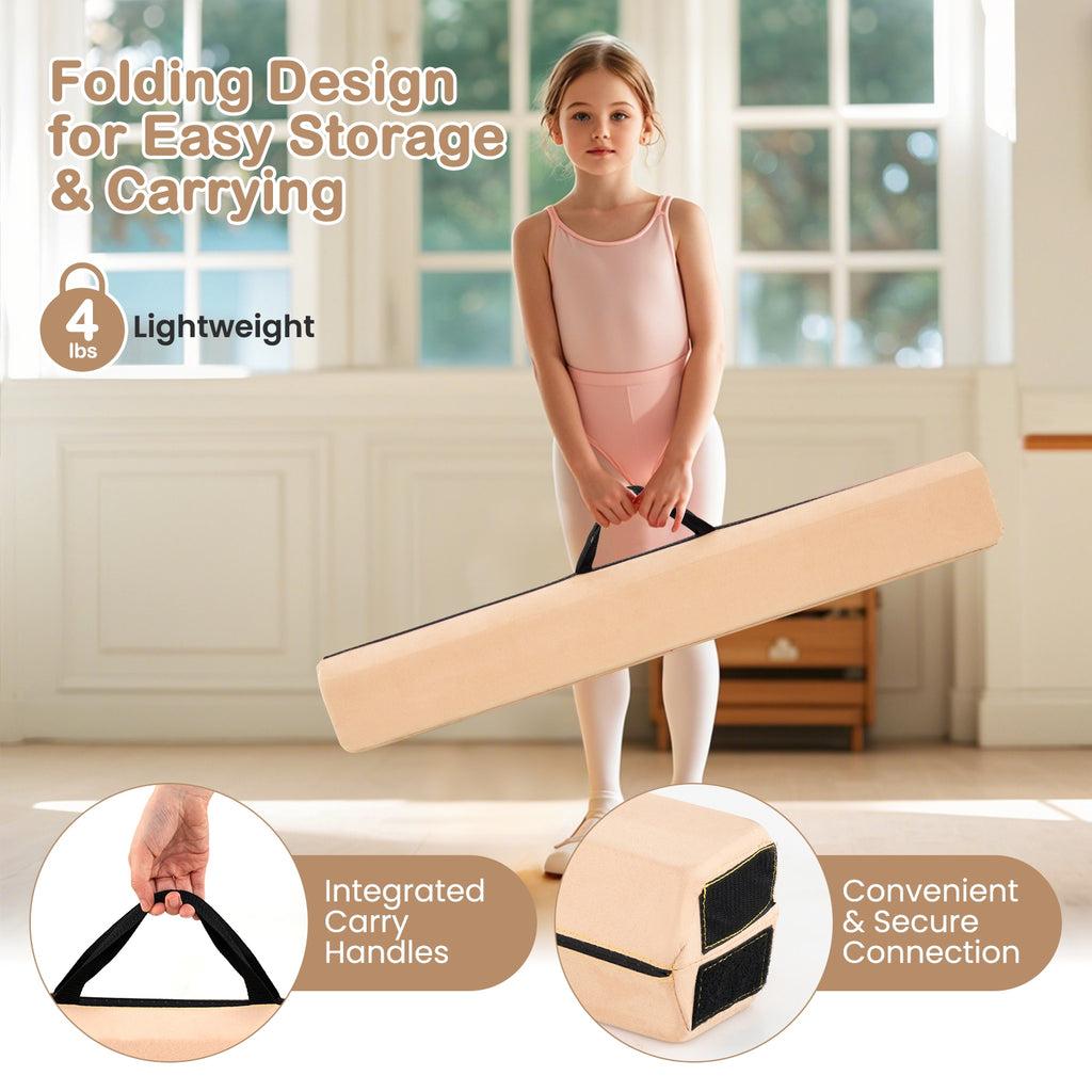 7 FT Folding Balance Beam with Removable Suede Cover and Non-slip Bottom-Khaki