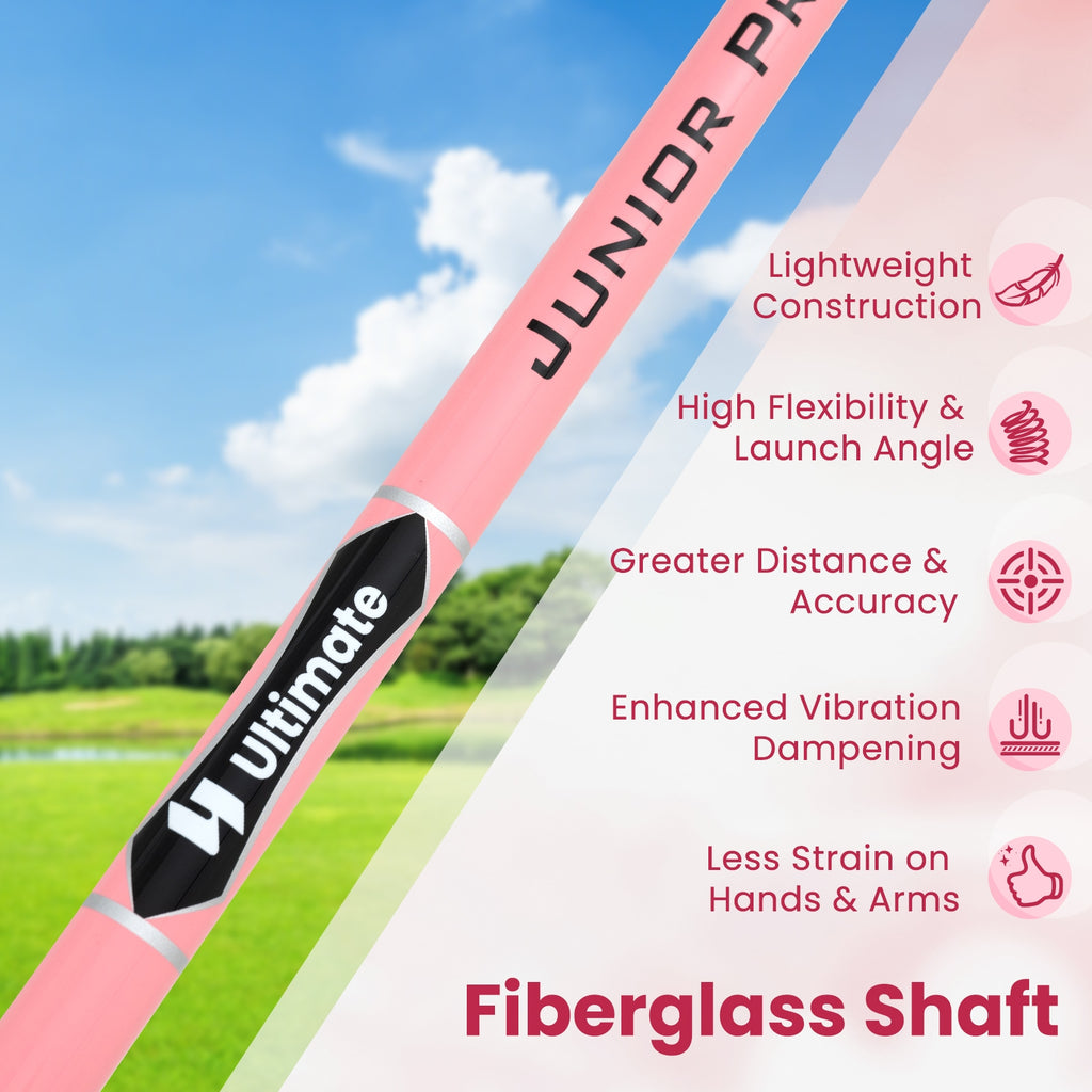 Junior #7 Iron for Kids with Fiberglass Shaft and Headcover-Pink