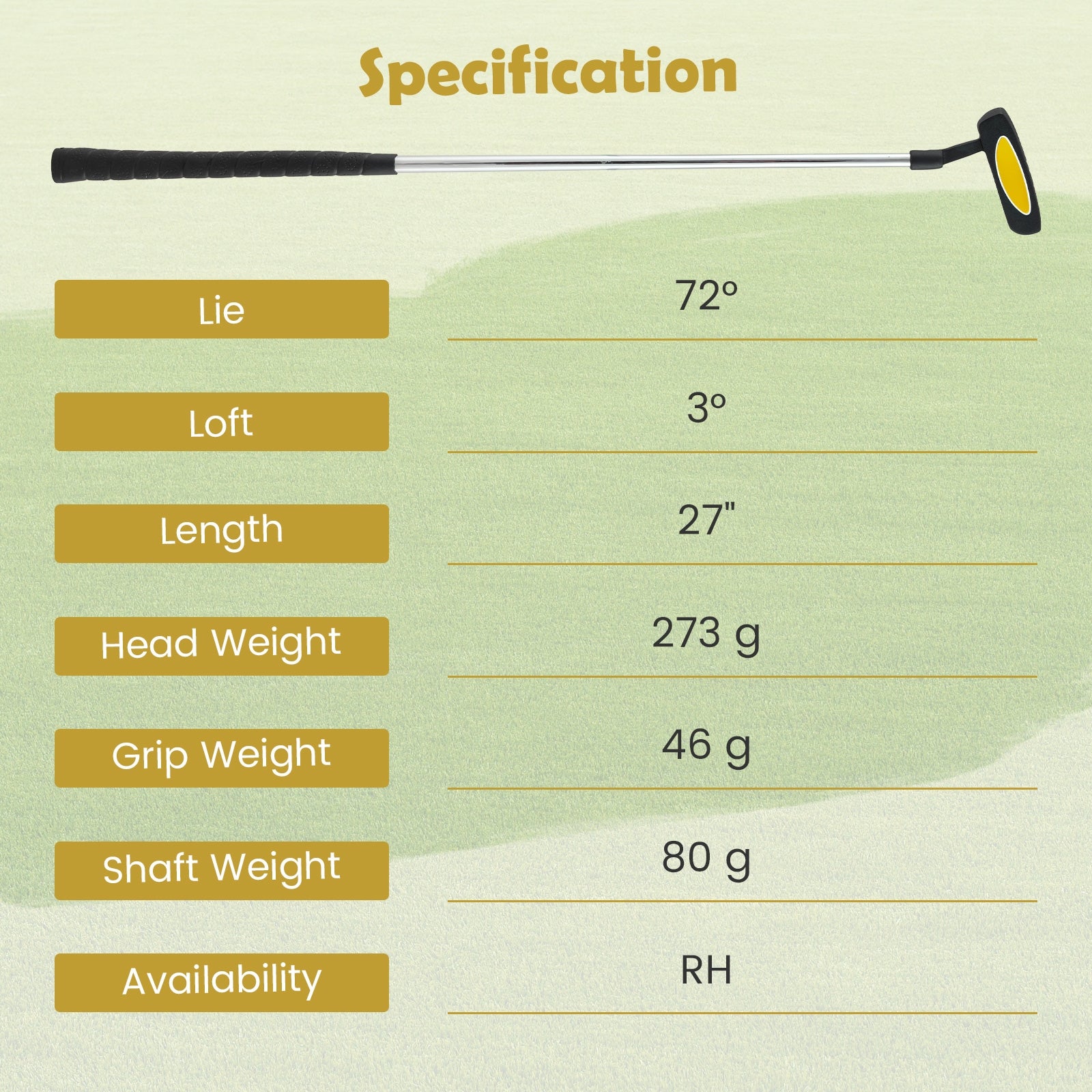 Junior Mallet Putter Individual Gold Club for 8-10 years old Kids-Yellow