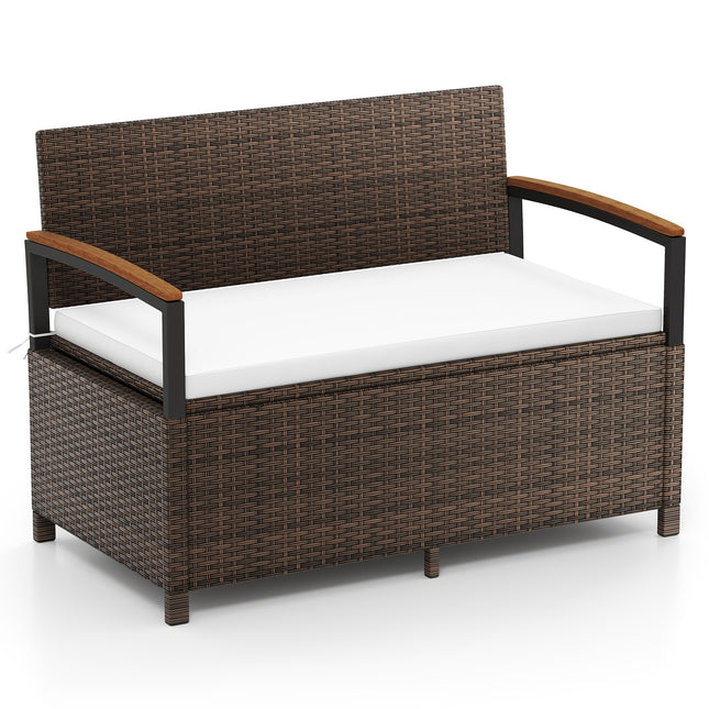 Outdoor Storage Bench Deck Box Patio Furniture with Cushion-White