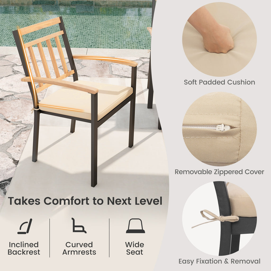 9-Piece Patio Dining Set 35.5 Inch Acacia Wood Table with Umbrella Hole and 24-Inch Wide Chairs