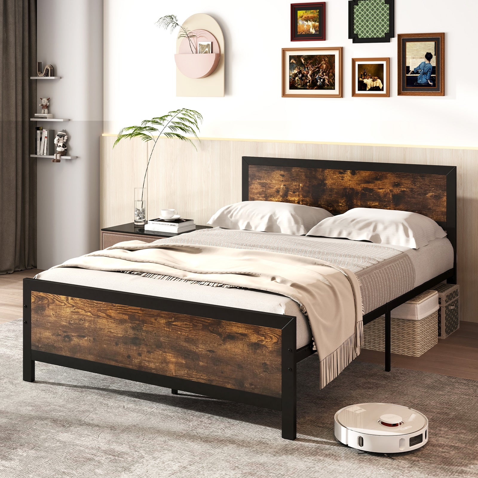 Metal Bed Frame with Headboard and Footboard-Full Size
