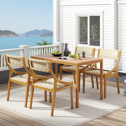 Outdoor Dining Chair Set of 2 with Webbing Seat and Backrest-Natural