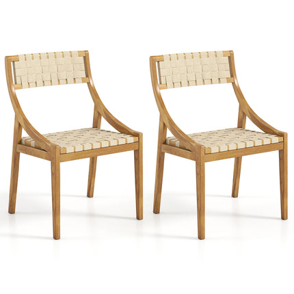 Outdoor Dining Chair Set of 2 with Webbing Seat and Backrest-Natural