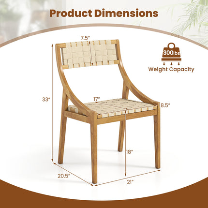 Outdoor Dining Chair Set of 2 with Webbing Seat and Backrest-Natural