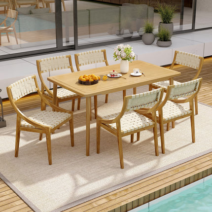 Outdoor Dining Chair Set of 2 with Webbing Seat and Backrest-Natural