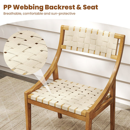 Outdoor Dining Chair Set of 2 with Webbing Seat and Backrest-Natural