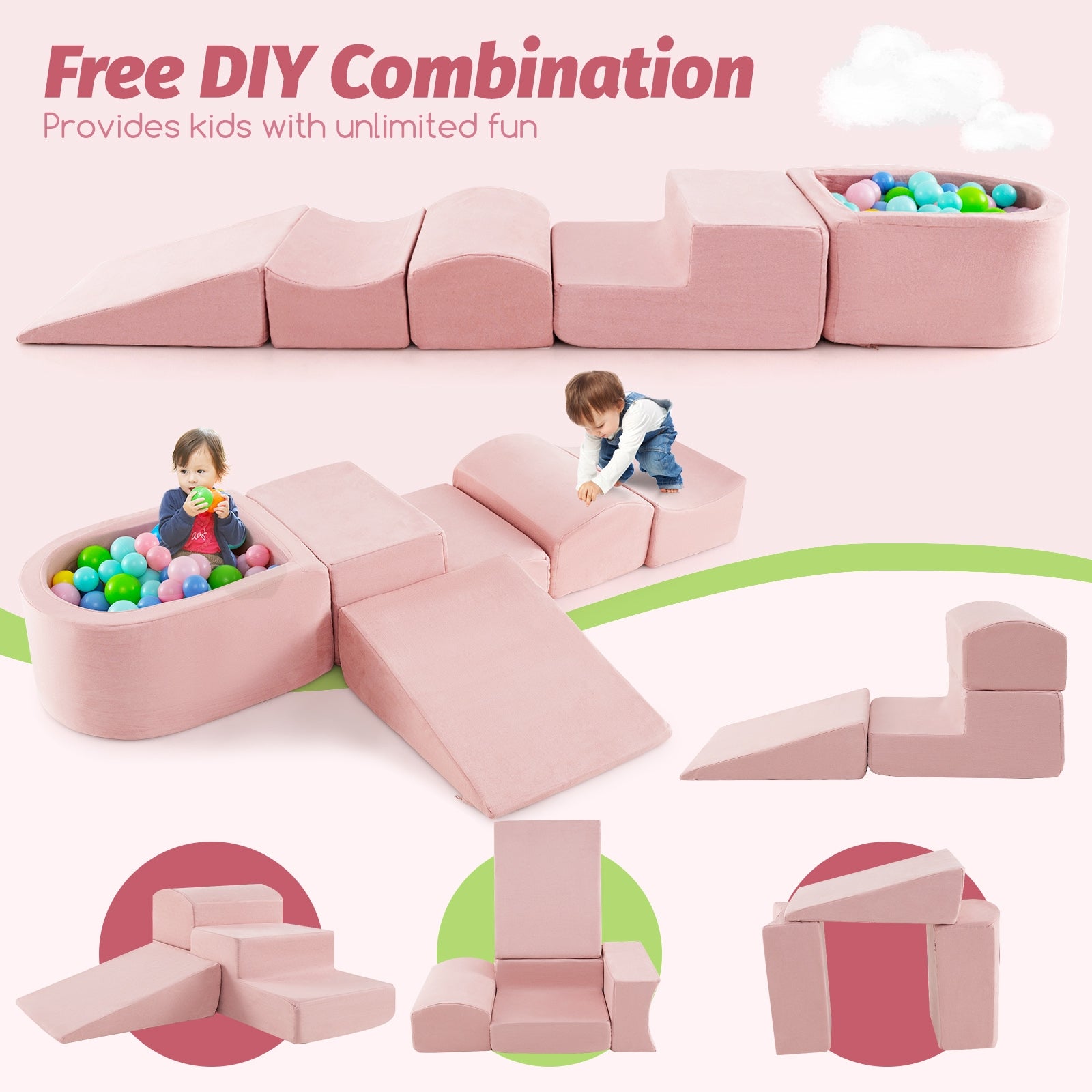 5-Piece Climb and Crawl Playset with Ball Pit for Kids-Pink