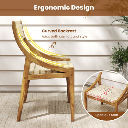 Outdoor Dining Chair Set of 2 with Webbing Seat and Backrest-Natural