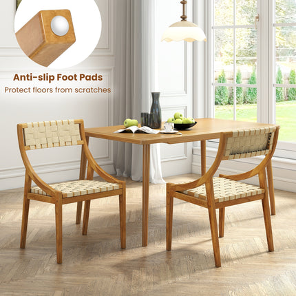 Outdoor Dining Chair Set of 2 with Webbing Seat and Backrest-Natural