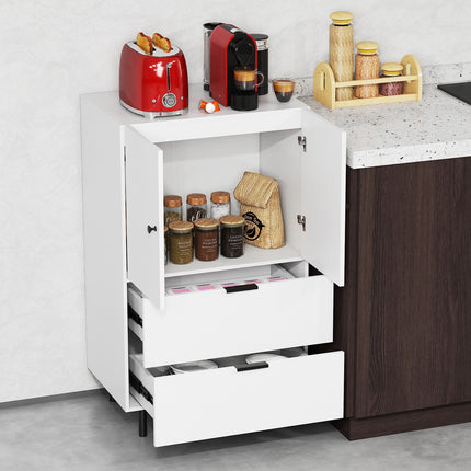 Sideboard Buffet Cabinet 2-Door Serving Cupboard with Drawers-White