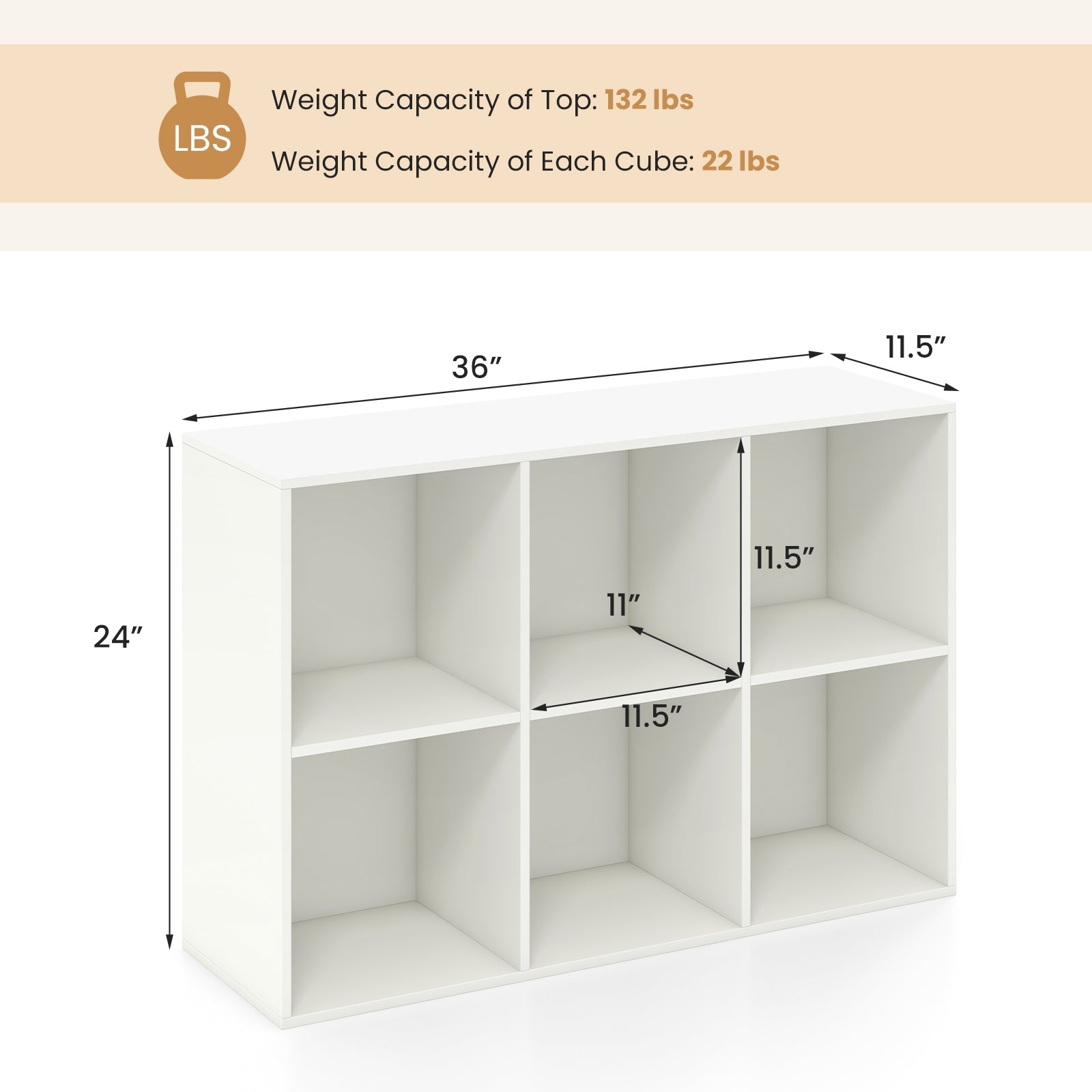 Modern 6-Cube Bookcase with Anti-tipping Kits for Bedroom Living Room-White