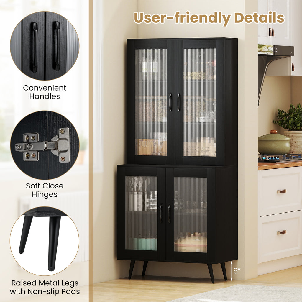 70.5 inch Tall Kitchen Pantry Cabinet Cupboard with 4 Transparent Doors-Black