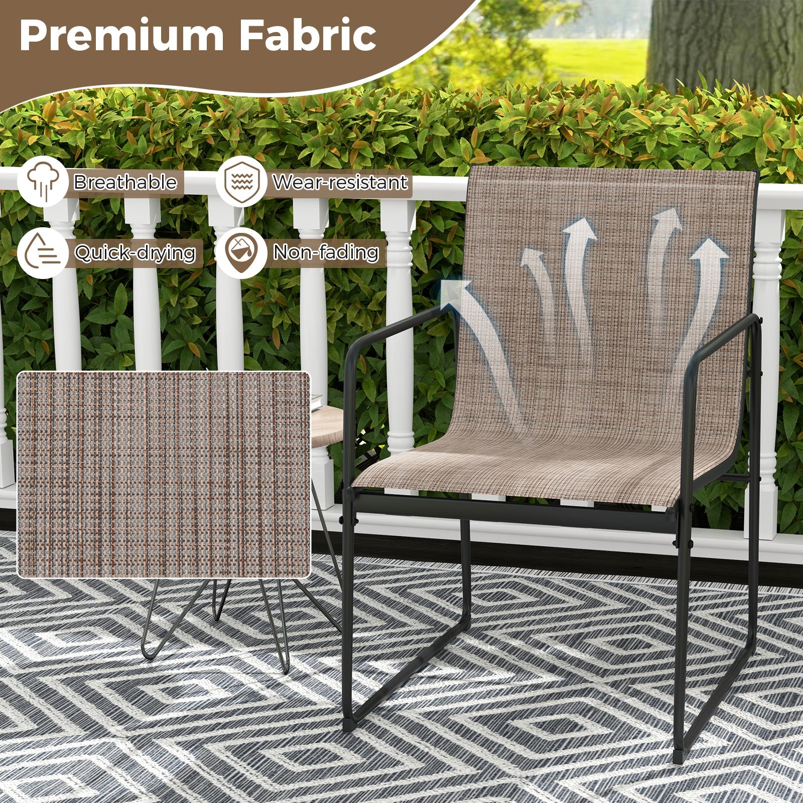 Outdoor Dining Chairs Set of 4 Patio Furniture Chair with Breathable Seat and Backrest-Brown