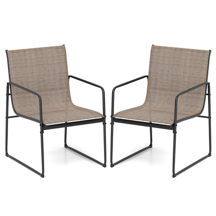 Outdoor Dining Chairs Set of 2 Patio Furniture Chair with Breathable Seat and Backrest-Brown