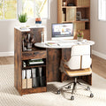 Modern Reception Desk Front Counter Desk with Oval Tabletop-Rustic Brown